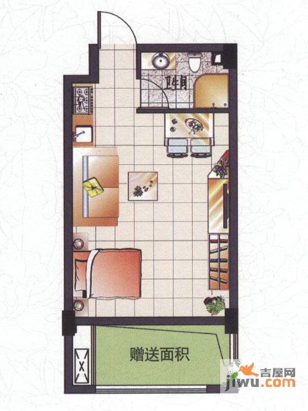 景城名郡1室1厅1卫34.8㎡户型图