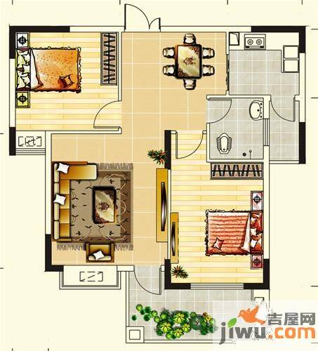 马德里风情2室2厅1卫93.3㎡户型图