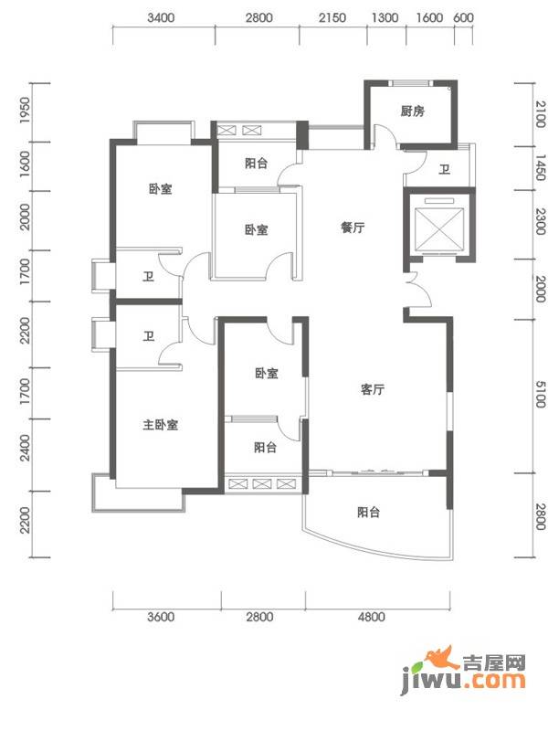 联泰香域尚城4室2厅3卫157㎡户型图