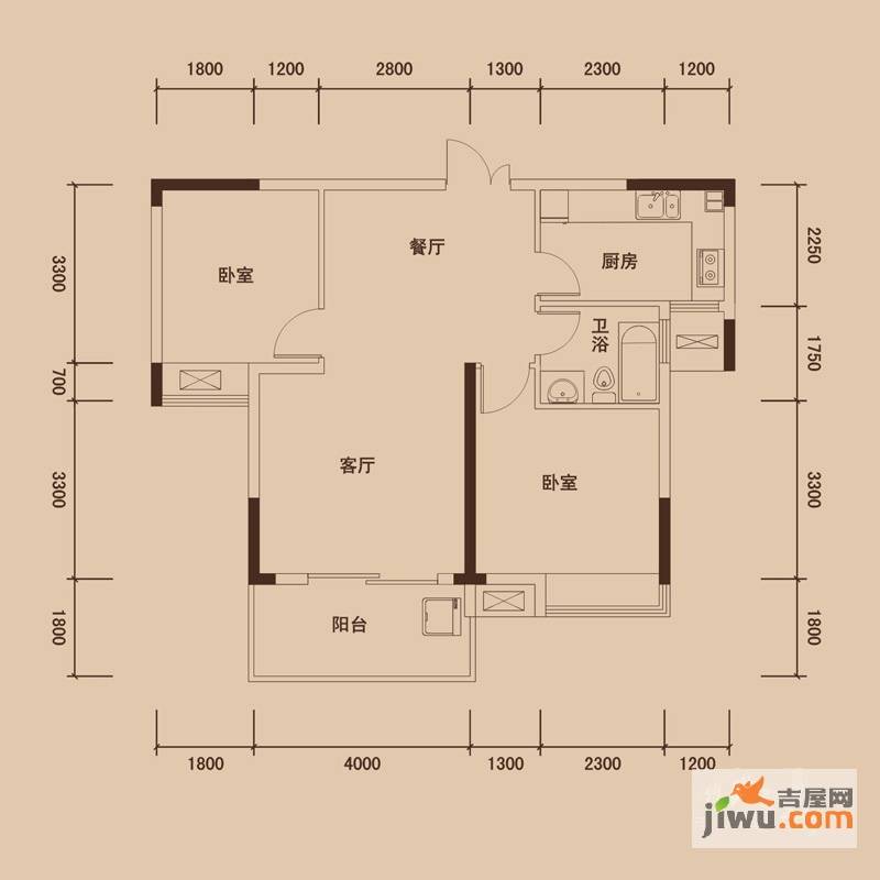 联泰香域中央2室2厅1卫86㎡户型图