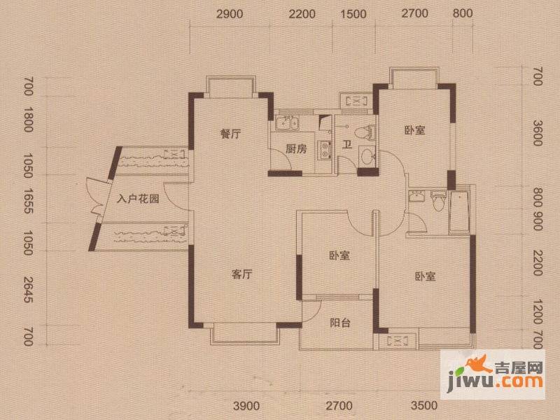 联泰香域中央3室2厅2卫98㎡户型图