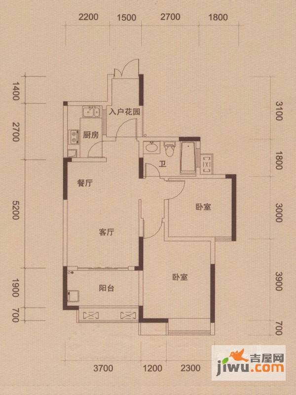 联泰香域中央2室2厅1卫76㎡户型图