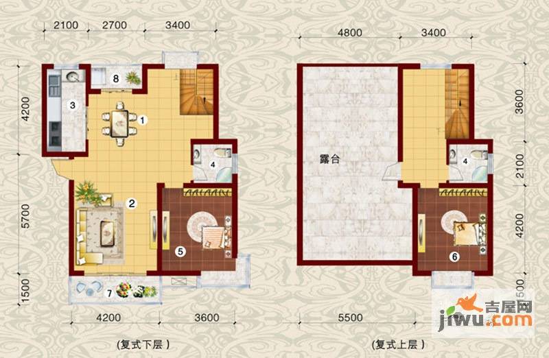 金桥慧景七彩时光2室2厅2卫131㎡户型图