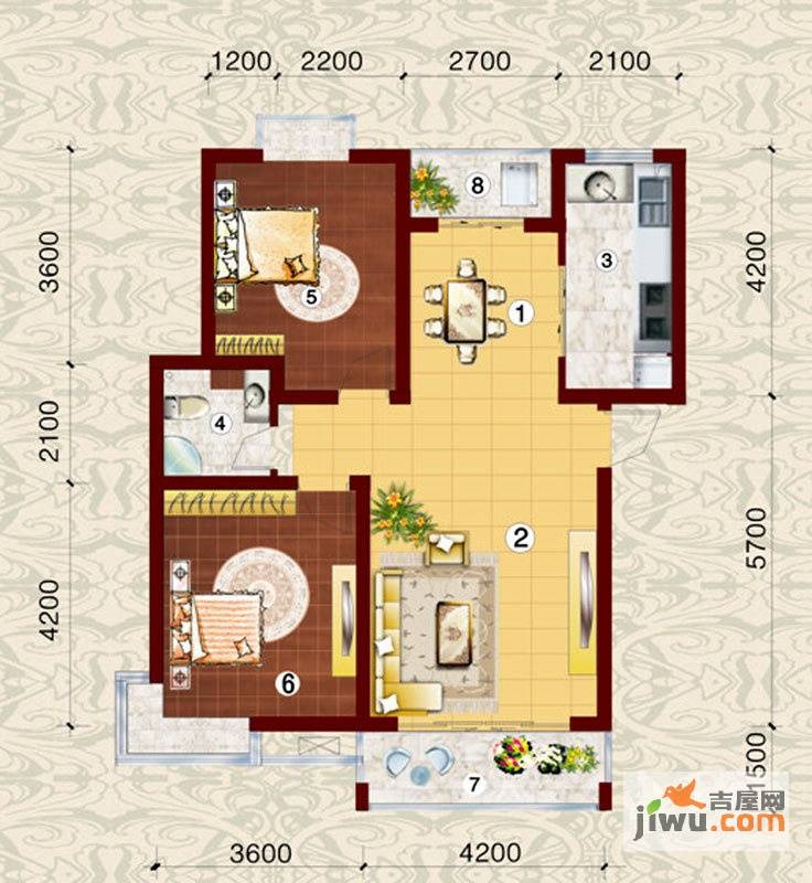 金桥慧景七彩时光2室2厅1卫90㎡户型图