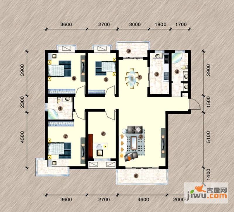 金桥慧景七彩时光4室2厅2卫150㎡户型图