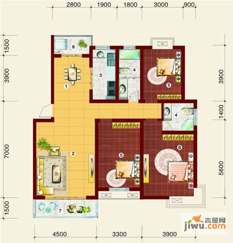 金桥慧景七彩时光3室2厅2卫129㎡户型图