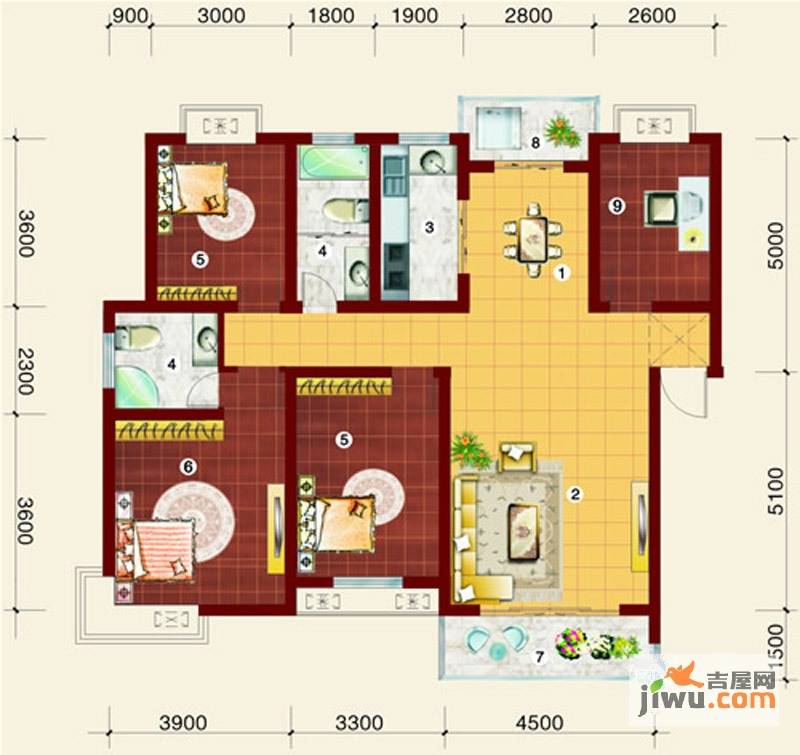 金桥慧景七彩时光4室2厅2卫135㎡户型图