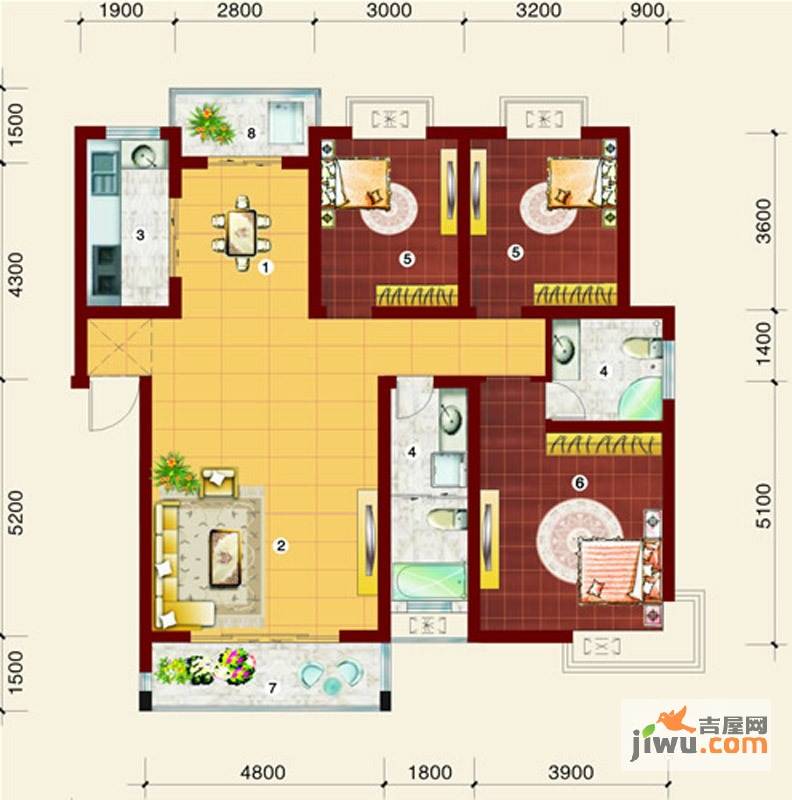 金桥慧景七彩时光3室2厅2卫123㎡户型图