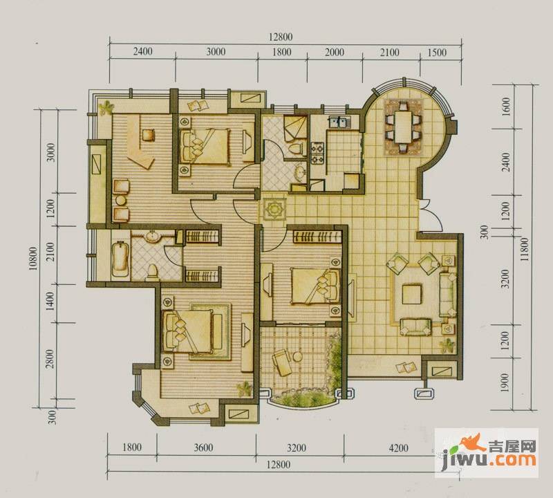 世纪中央城4室2厅2卫137.9㎡户型图