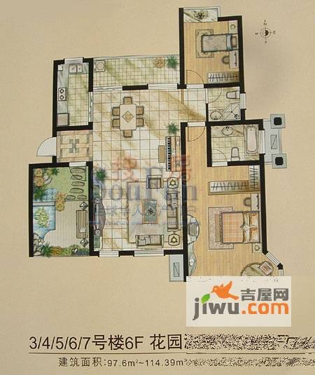 恒茂阳光加州2室2厅2卫97.6㎡户型图