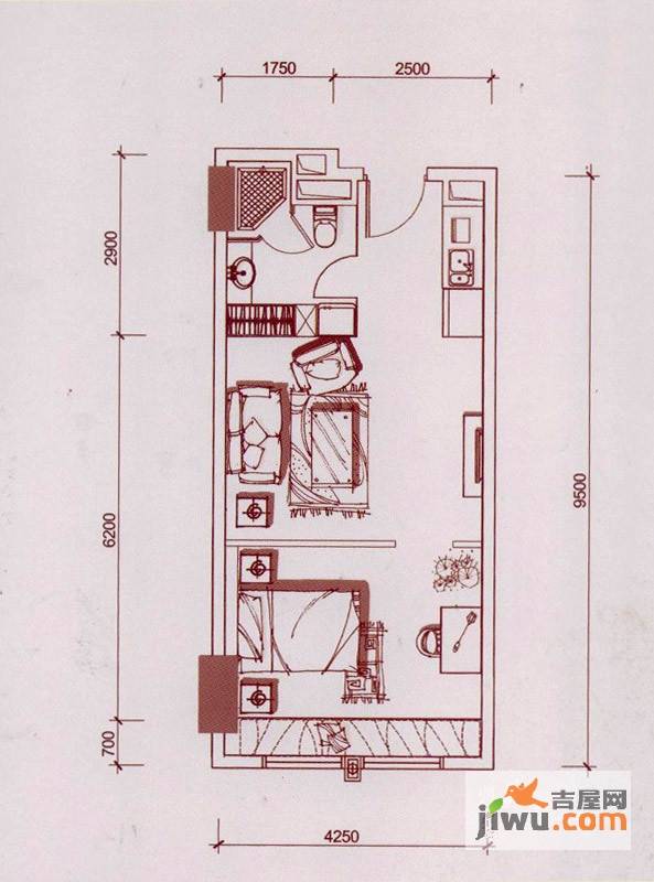 皇冠国际1室1厅1卫53.2㎡户型图