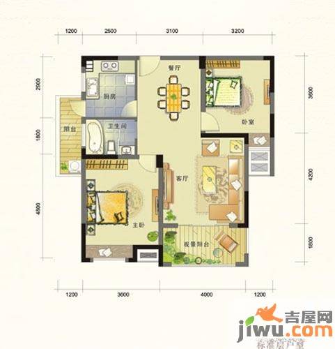 联泰香域滨江2室1厅1卫90㎡户型图