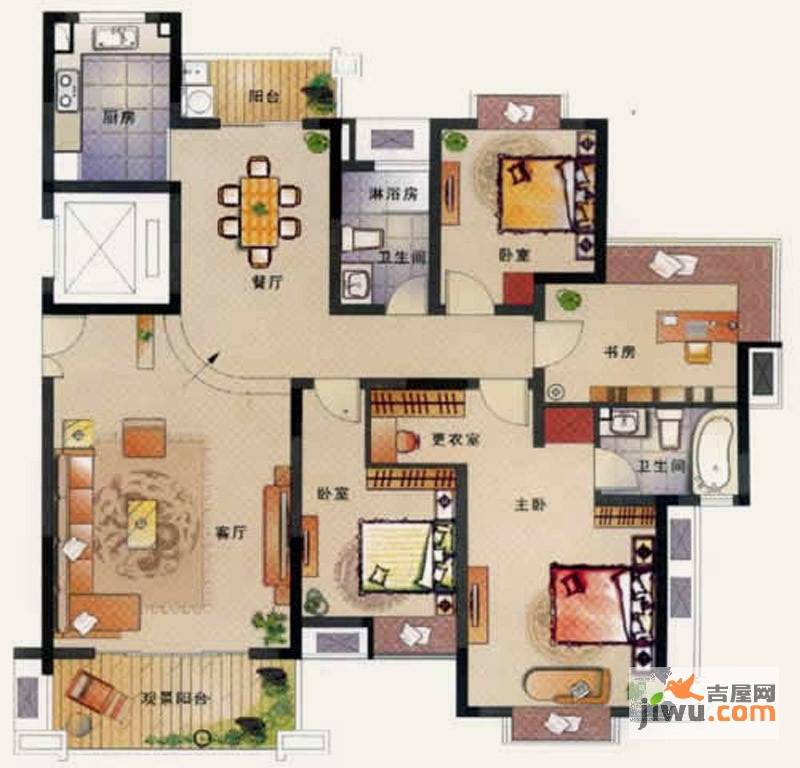 联泰香域滨江4室2厅2卫144㎡户型图