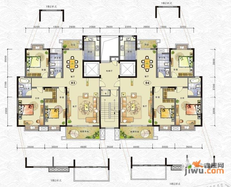 联泰香域滨江3室2厅2卫136㎡户型图