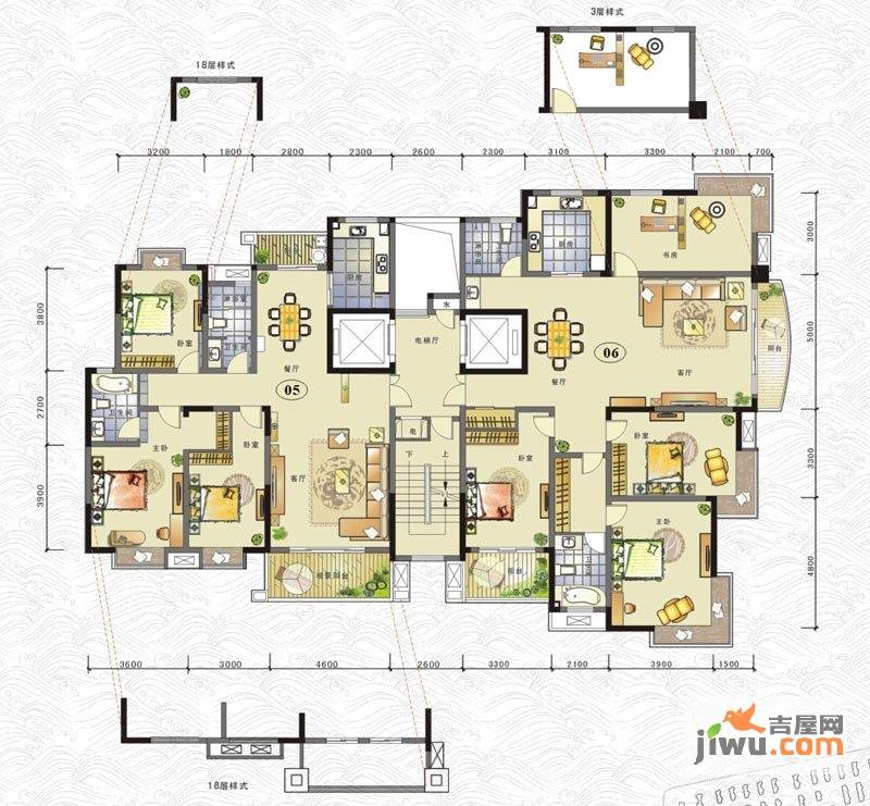 联泰香域滨江3室2厅2卫136㎡户型图