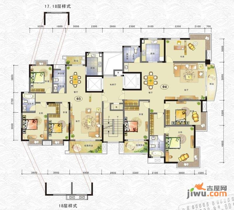 联泰香域滨江3室2厅2卫140㎡户型图