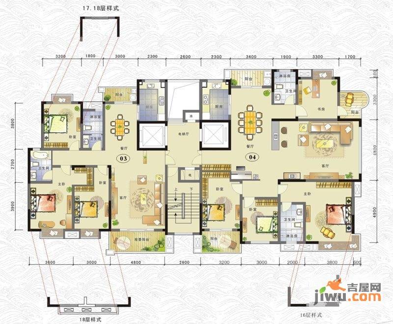 联泰香域滨江3室2厅2卫136㎡户型图