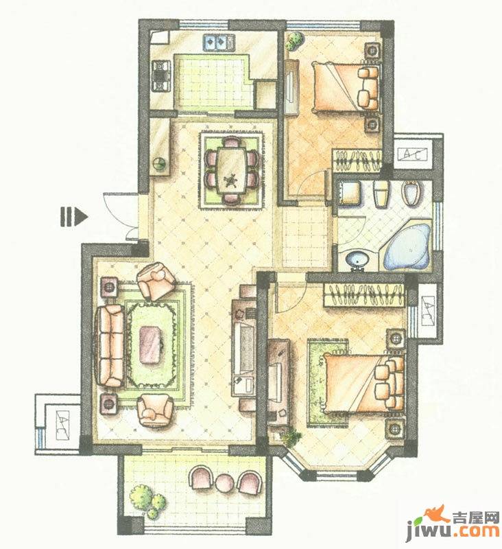 莱卡小镇2室2厅1卫86㎡户型图