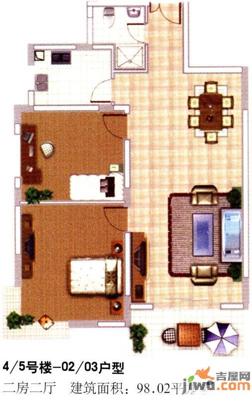 嘉合万世2室2厅1卫98㎡户型图