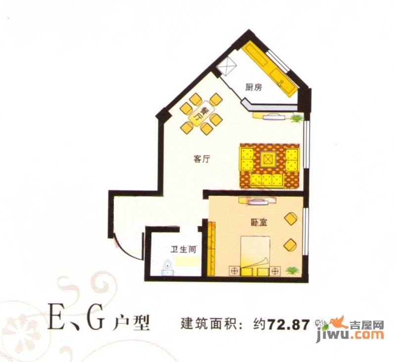 新城国际花都二期1室1厅1卫72.9㎡户型图