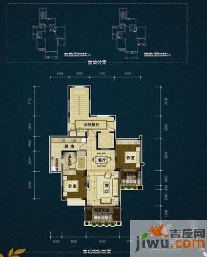 地中海阳光2室2厅1卫88㎡户型图