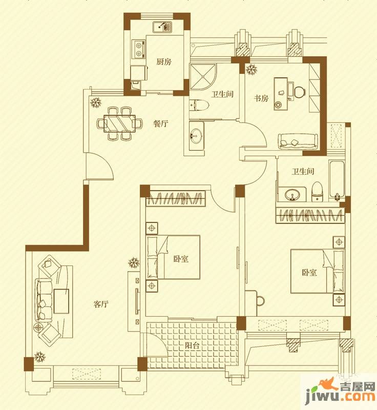 名门世家3室2厅1卫127.1㎡户型图