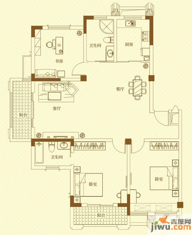 名门世家3室2厅1卫135.6㎡户型图