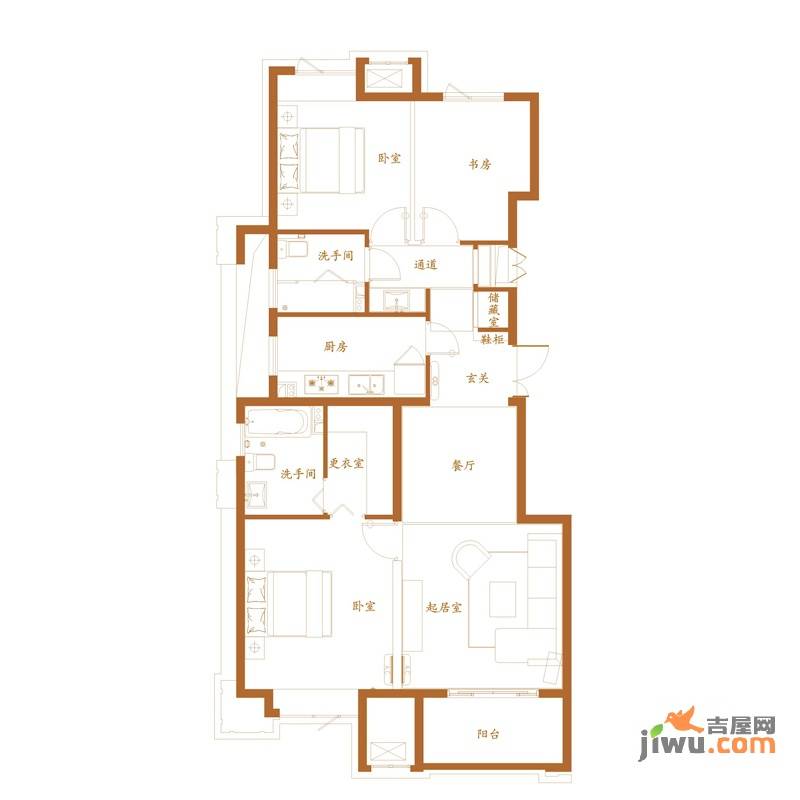 绿地海域香廷3室2厅2卫104㎡户型图