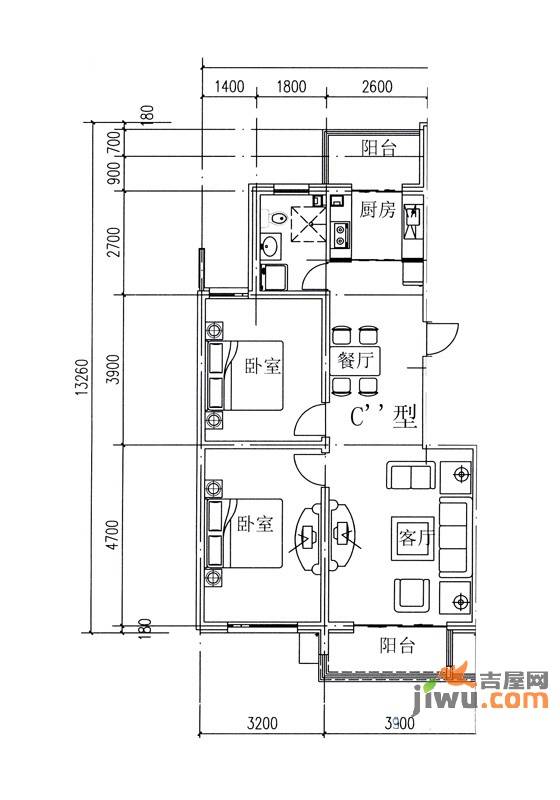 金港国际静园2室2厅1卫86.9㎡户型图