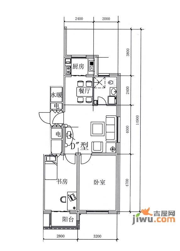 金港国际静园2室2厅1卫75.6㎡户型图