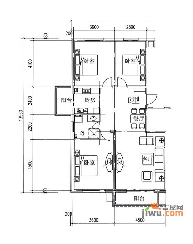 金港国际静园3室2厅1卫119.8㎡户型图