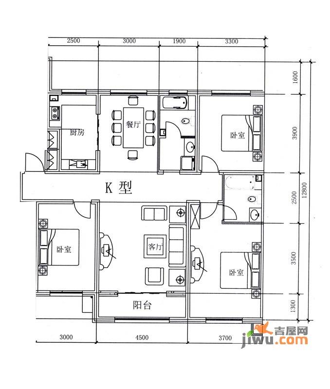 金港国际静园3室2厅2卫158.4㎡户型图