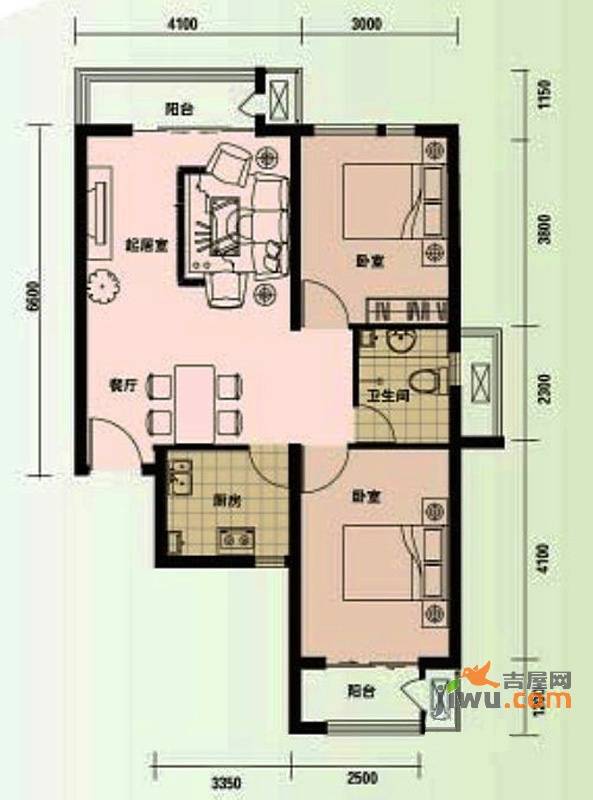 泰和小区2室2厅1卫84.7㎡户型图