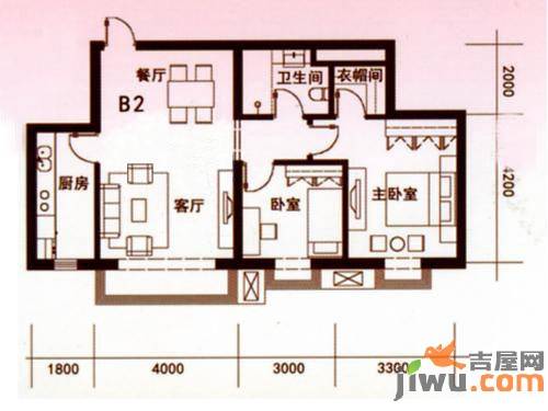 丰润帝景豪庭2室2厅1卫87.7㎡户型图