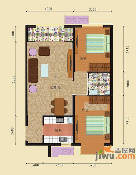 盛世华庭2室2厅1卫91㎡户型图