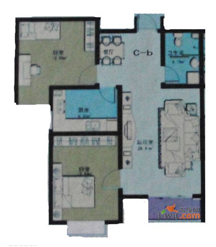正兴佳苑2室2厅1卫93㎡户型图