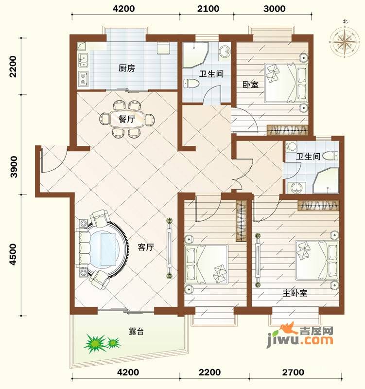 恒通花园3室2厅2卫133.4㎡户型图