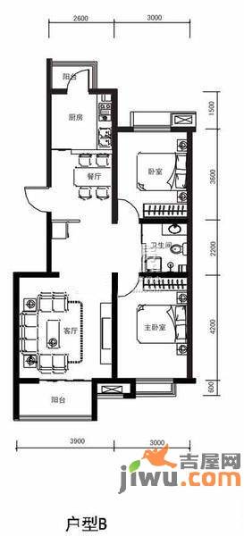 鼎旺国际社区2室2厅1卫121.2㎡户型图