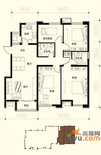 军创凯旋城4室2厅2卫138.9㎡户型图