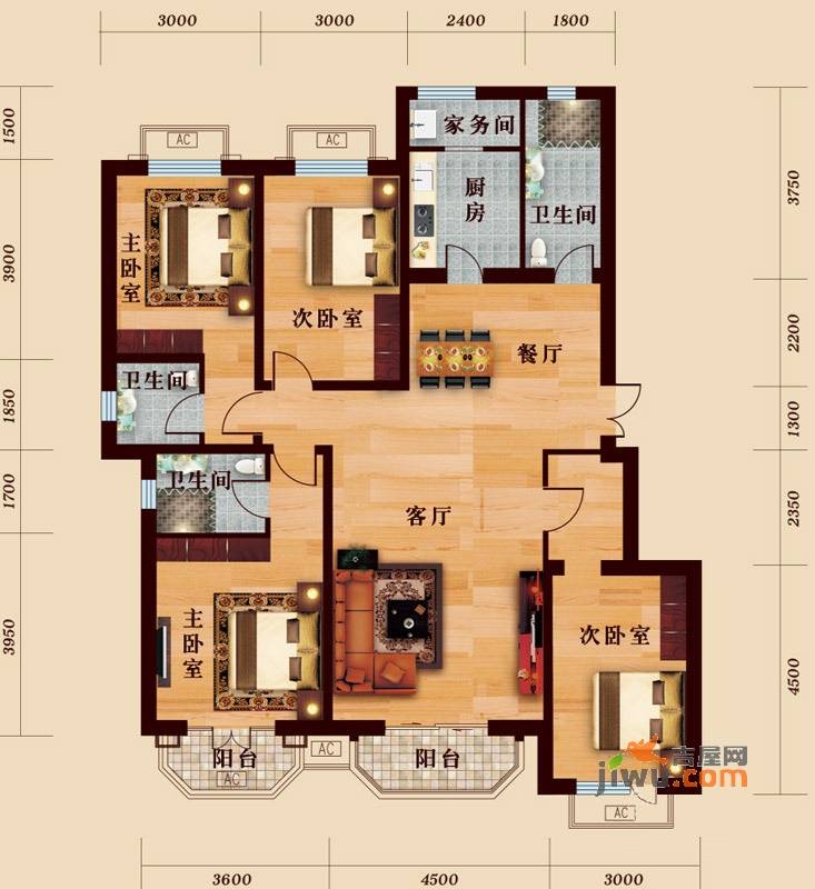 罗马世纪城4室2厅3卫156.8㎡户型图