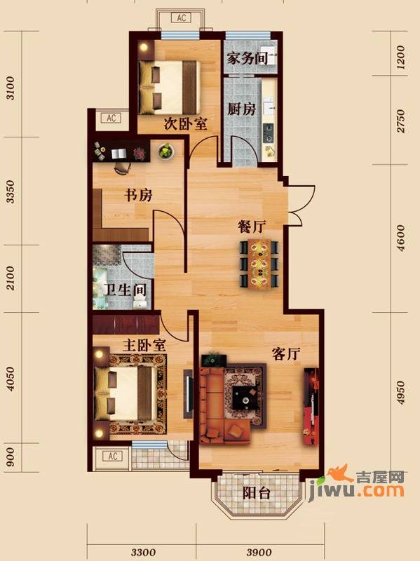 罗马世纪城2室2厅1卫100.5㎡户型图