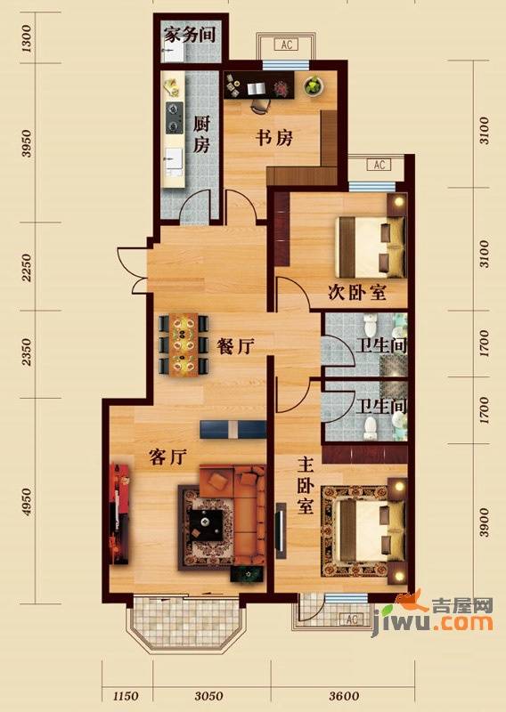 罗马世纪城3室2厅2卫122㎡户型图