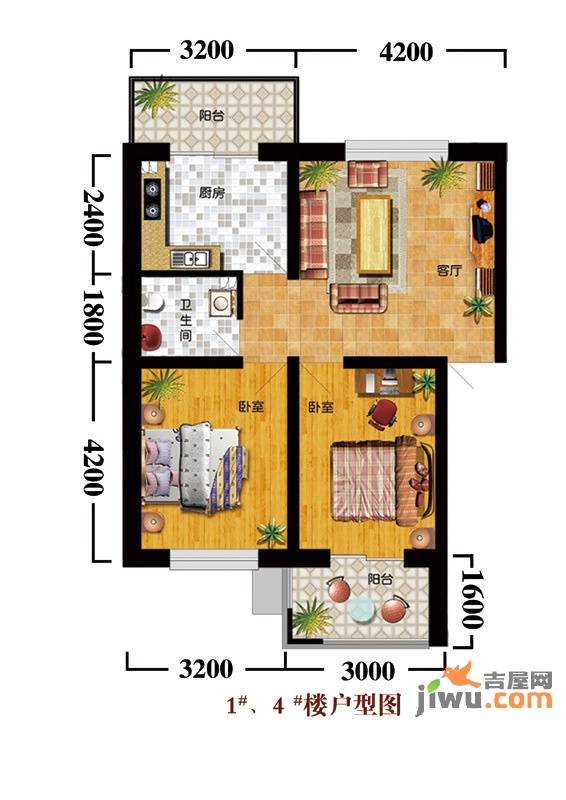 东港新城2室1厅1卫76.5㎡户型图