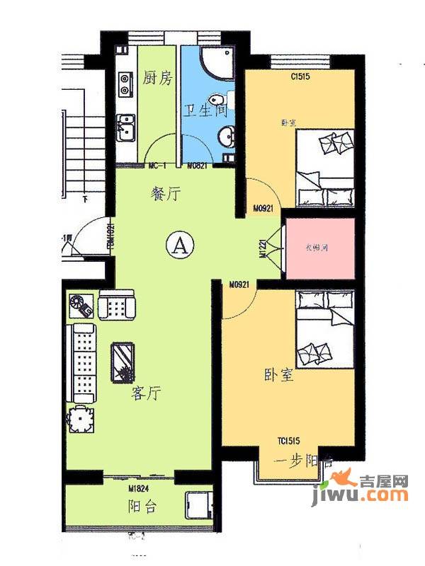 新野四季公寓2室2厅1卫88.9㎡户型图