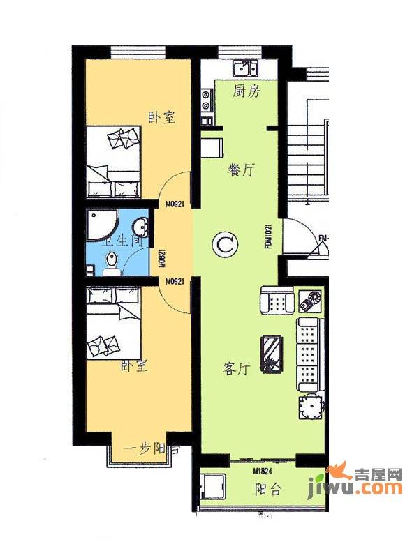 新野四季公寓2室2厅1卫80.7㎡户型图