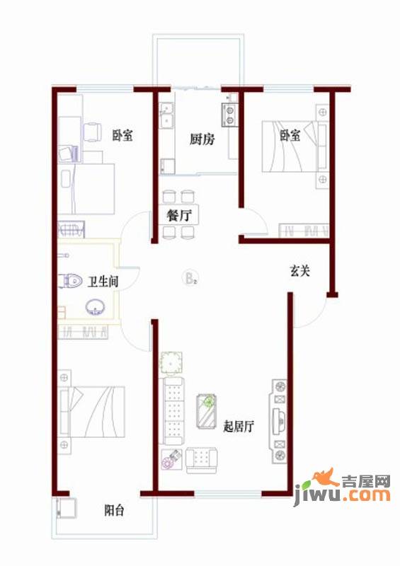 华都圣地3室2厅1卫110.2㎡户型图