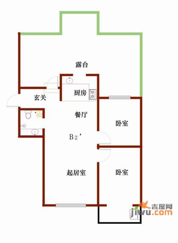 华都圣地2室2厅1卫75.1㎡户型图