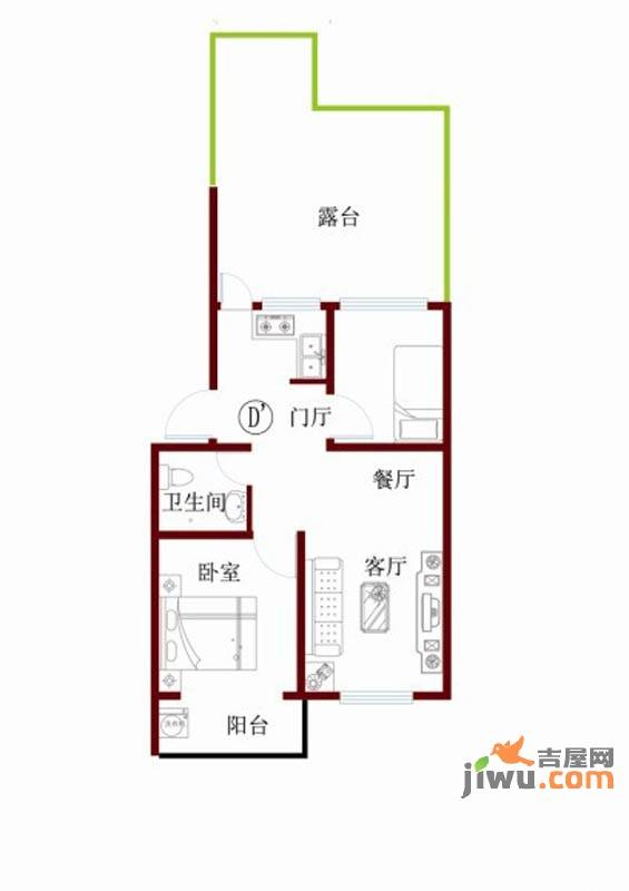 华都圣地2室2厅1卫56.7㎡户型图