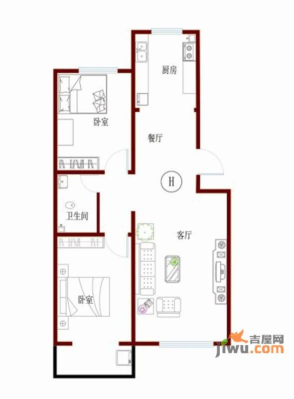 华都圣地2室2厅1卫80.7㎡户型图