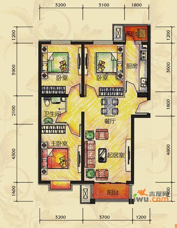 正通国际城3室2厅1卫115.1㎡户型图